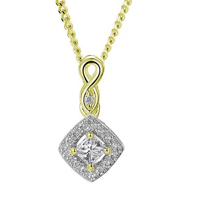 9ct Two-Tone Gold Cubic Zirconia Square Cluster Pendant