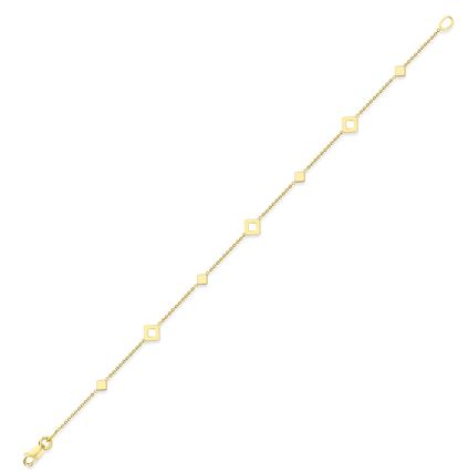 9ct Yellow Gold Square Station Chain Bracelet