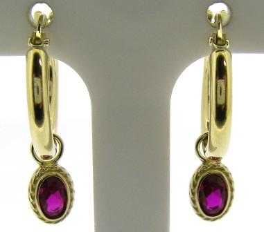 9ct Yellow Gold Created Ruby Drop Hoop Earrings