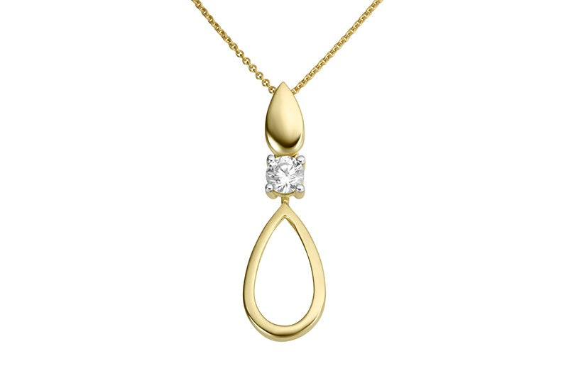 9ct Yellow Gold Teardrop Pendant With Round CZ Stone 17-18'