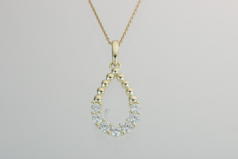 9ct Yellow Gold Open Pear Shape CZ Pendant 17-18'