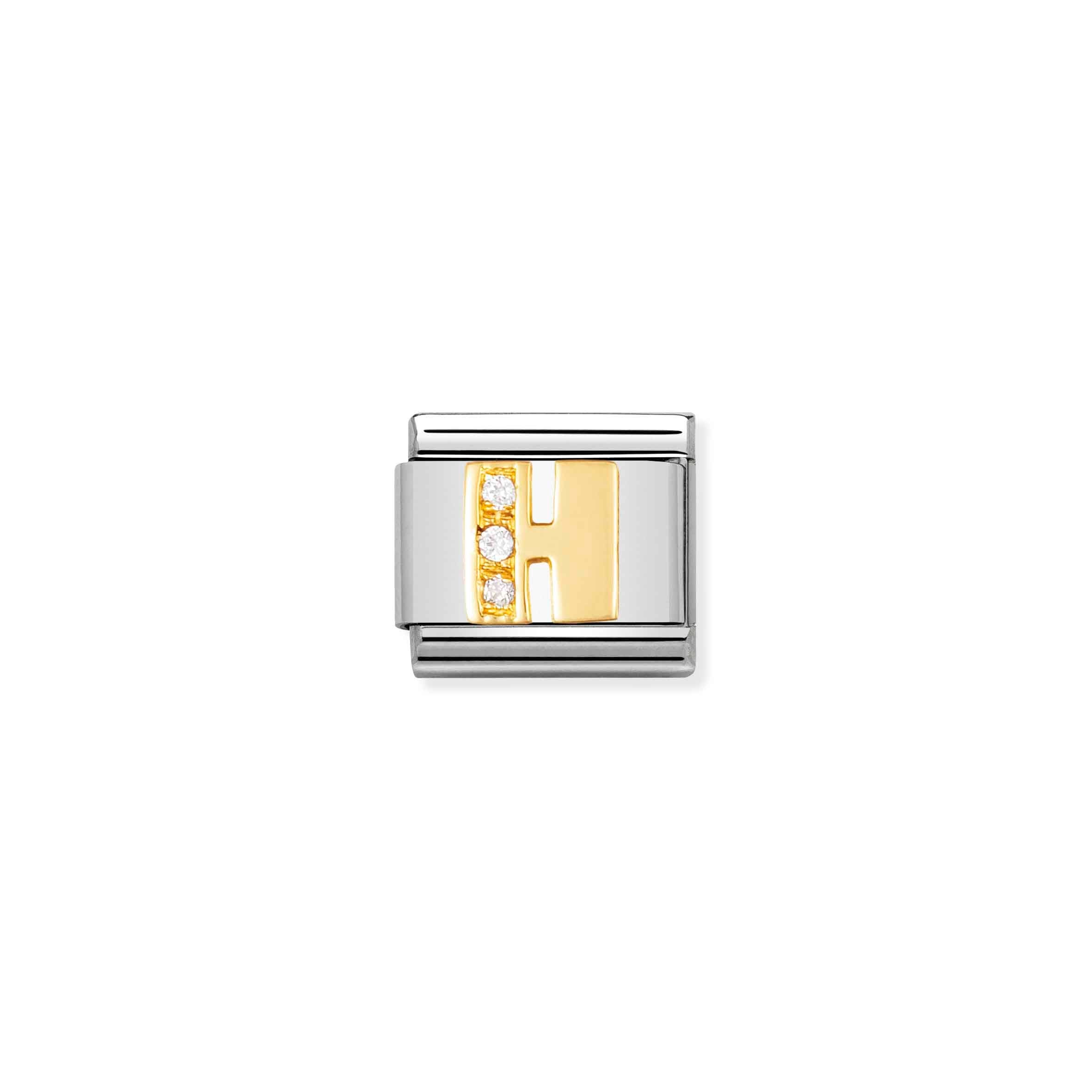 Nomination Composable Classic Yellow Gold & Steel 'H' Letter Link with Cubic Zirconia