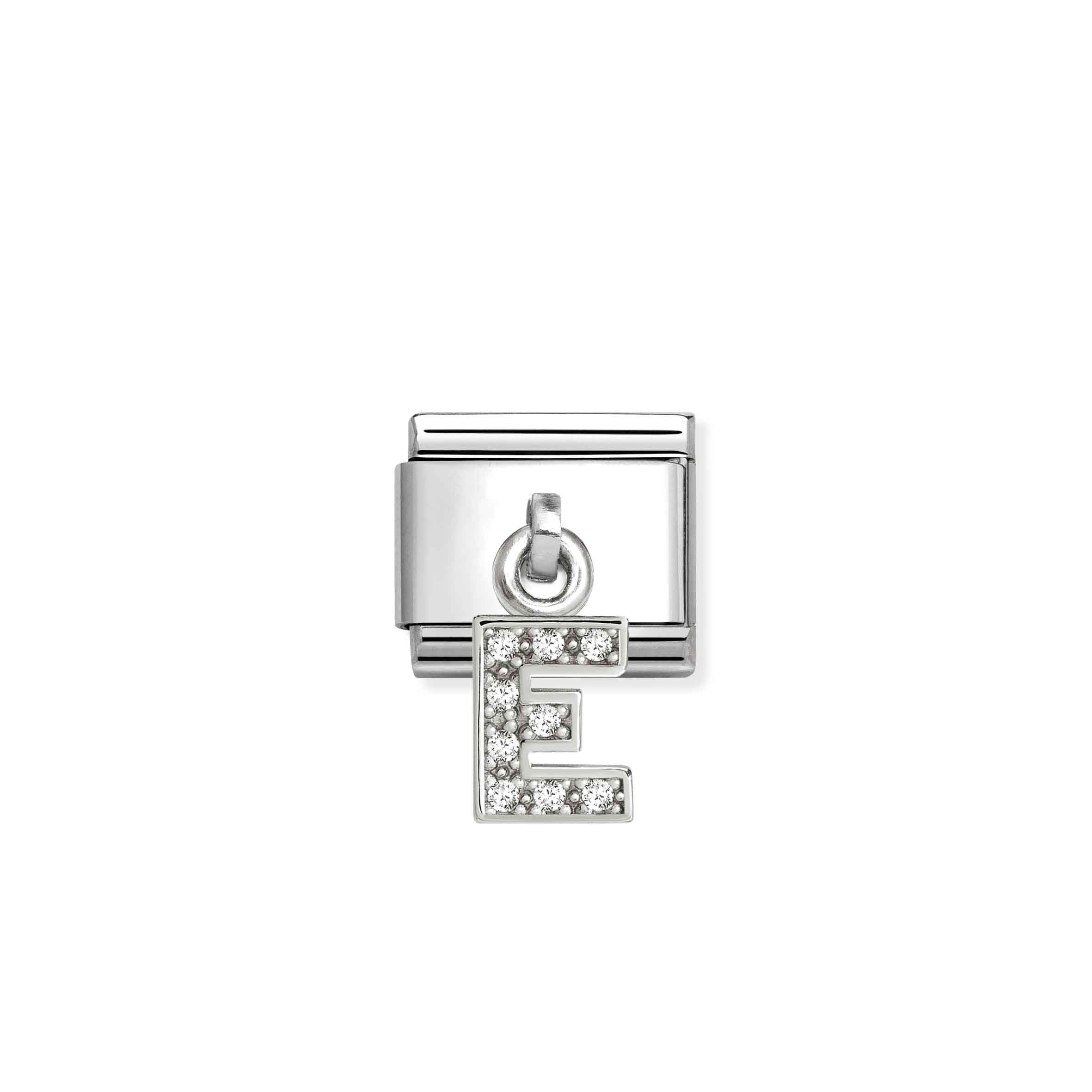 Nomination Composable Classic Letter E Charm - Stainless Steel with Cubic Zirconia