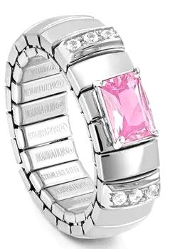 Nomination XTE Extension Ring - Stainless Steel Stretch Ring with Baguette Pink & White Cubic Zirconia