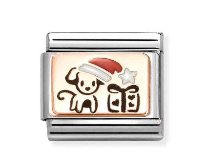 Nomination Composable Classic Dog with Gift Pack Charm - Stainless Steel & Rose Gold with Enamel