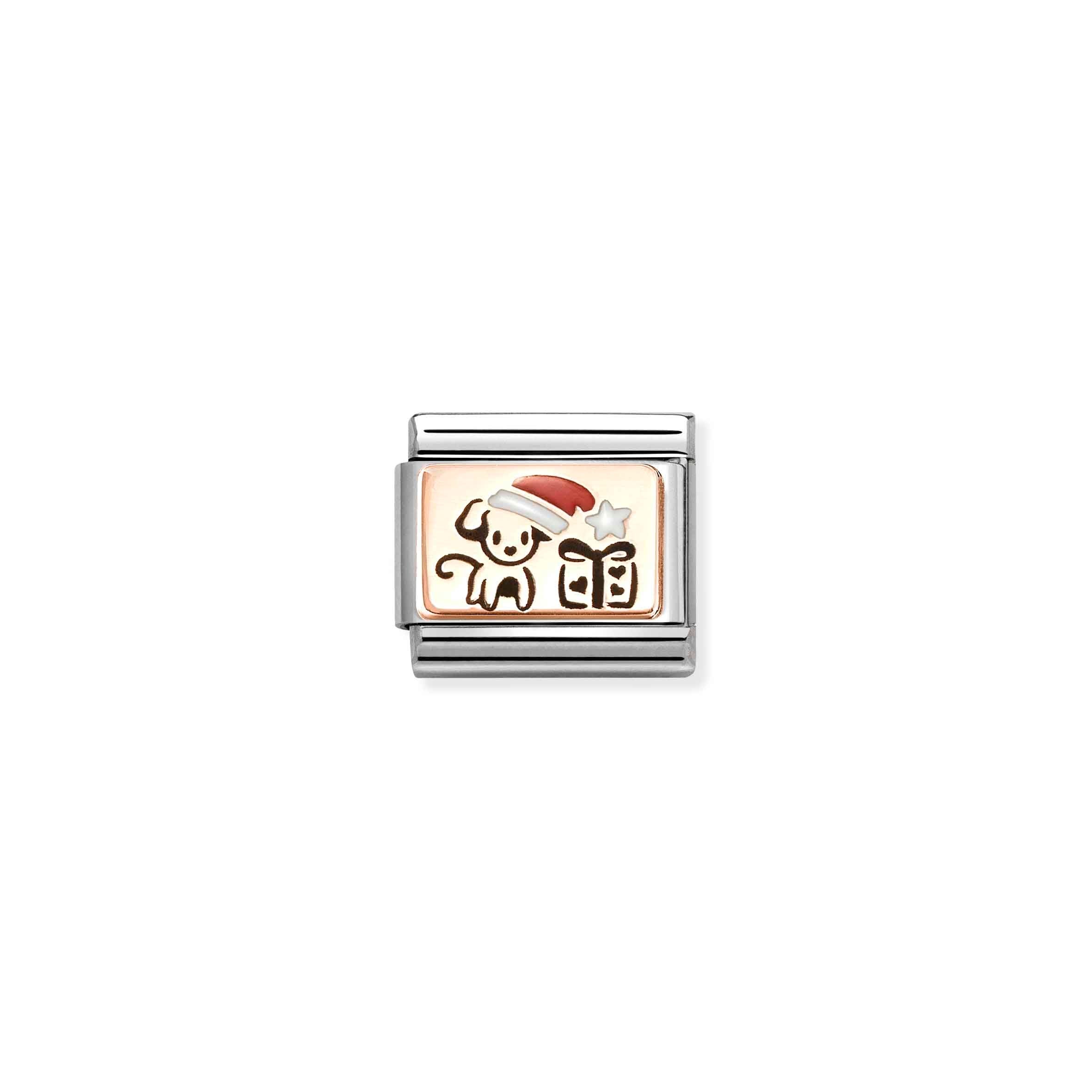 Nomination Composable Classic Dog with Gift Pack Charm - Stainless Steel & Rose Gold with Enamel