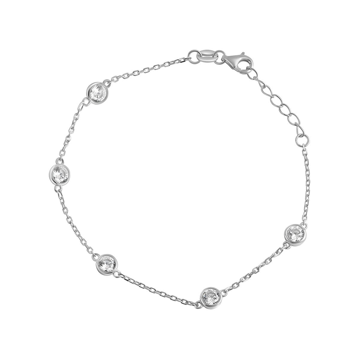 Sterling Silver Cubic Zirconia Rubover Chain Bracelet 7.5'