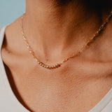 Before Dusk - Yellow Gold Plated Ball Necklace With Paper Link Chain 45cm