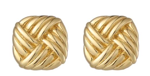 Burren - Vixen, Yellow Gold Plated Weave Square Stud Earrings