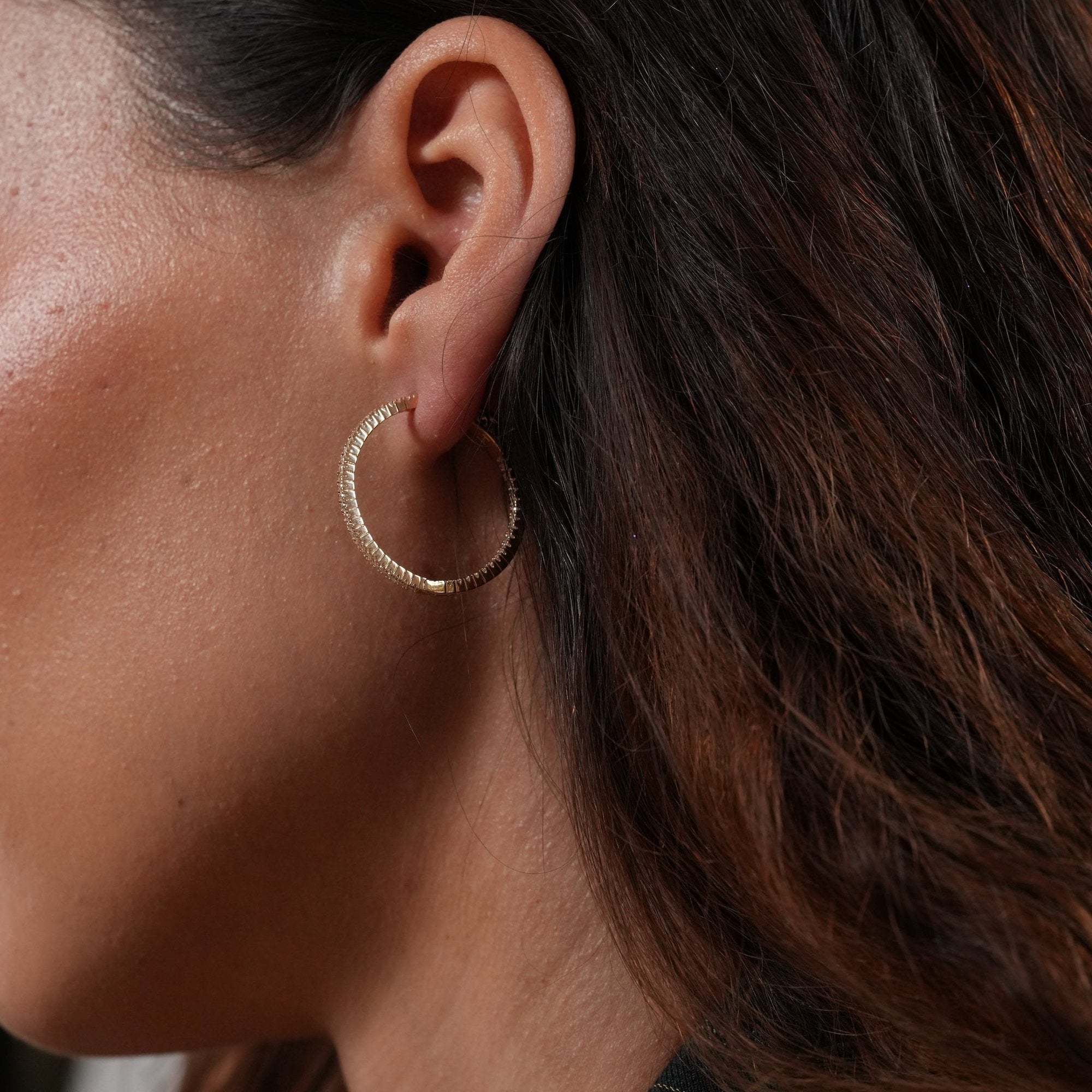 Madonna - Yellow Gold Plated CZ Hoop Earrings 29mm