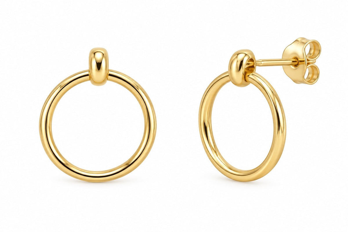 9ct Yellow Gold Circle Drop Stud Earrings