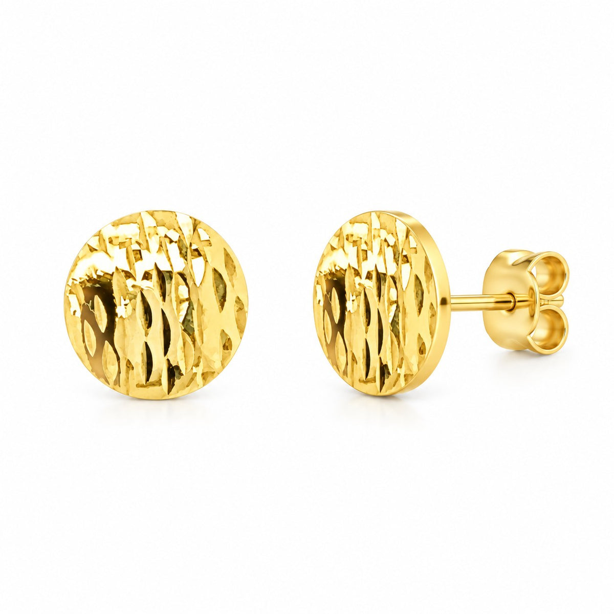9ct Yellow Gold Textured Circle Stud Earrings