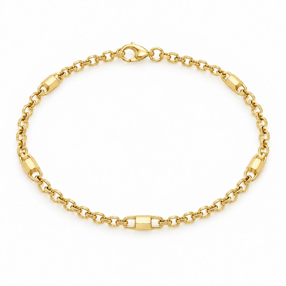 9ct Yellow Gold Belcher and Fancy Link Bracelet 7.5'