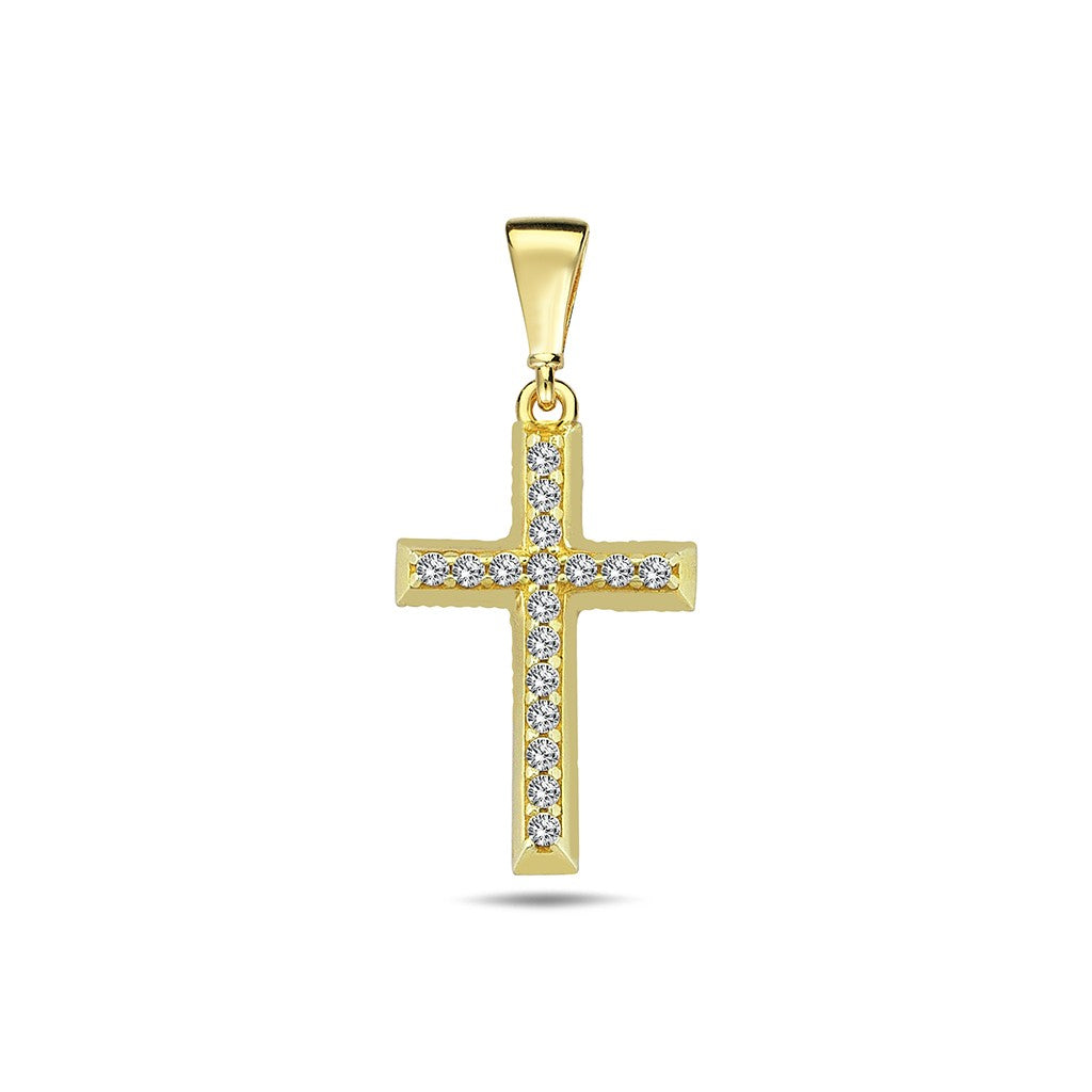 9ct Yellow Gold CZ Cross Pendant 16-18'