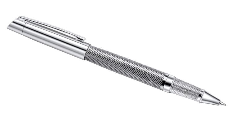 Fred Bennett Stainless Steel Silver & Gunmetal Pleated Ballpoint Pen