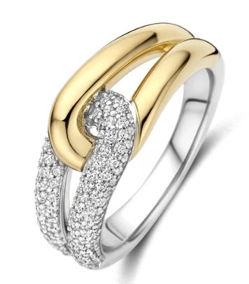 Ti Sento Knot Ring - Cubic Zirconia, Silver & Gold, Size 52