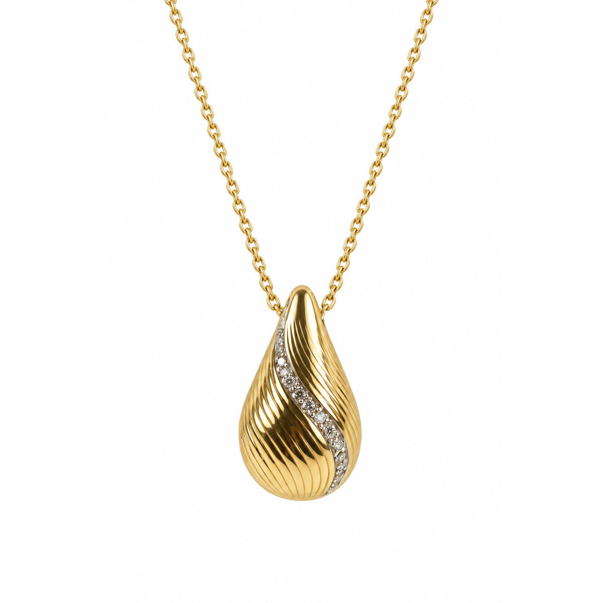 14ct Yellow Gold Tear Drop Round Brilliant Diamond Pendant, Diamonds Set In White Gold