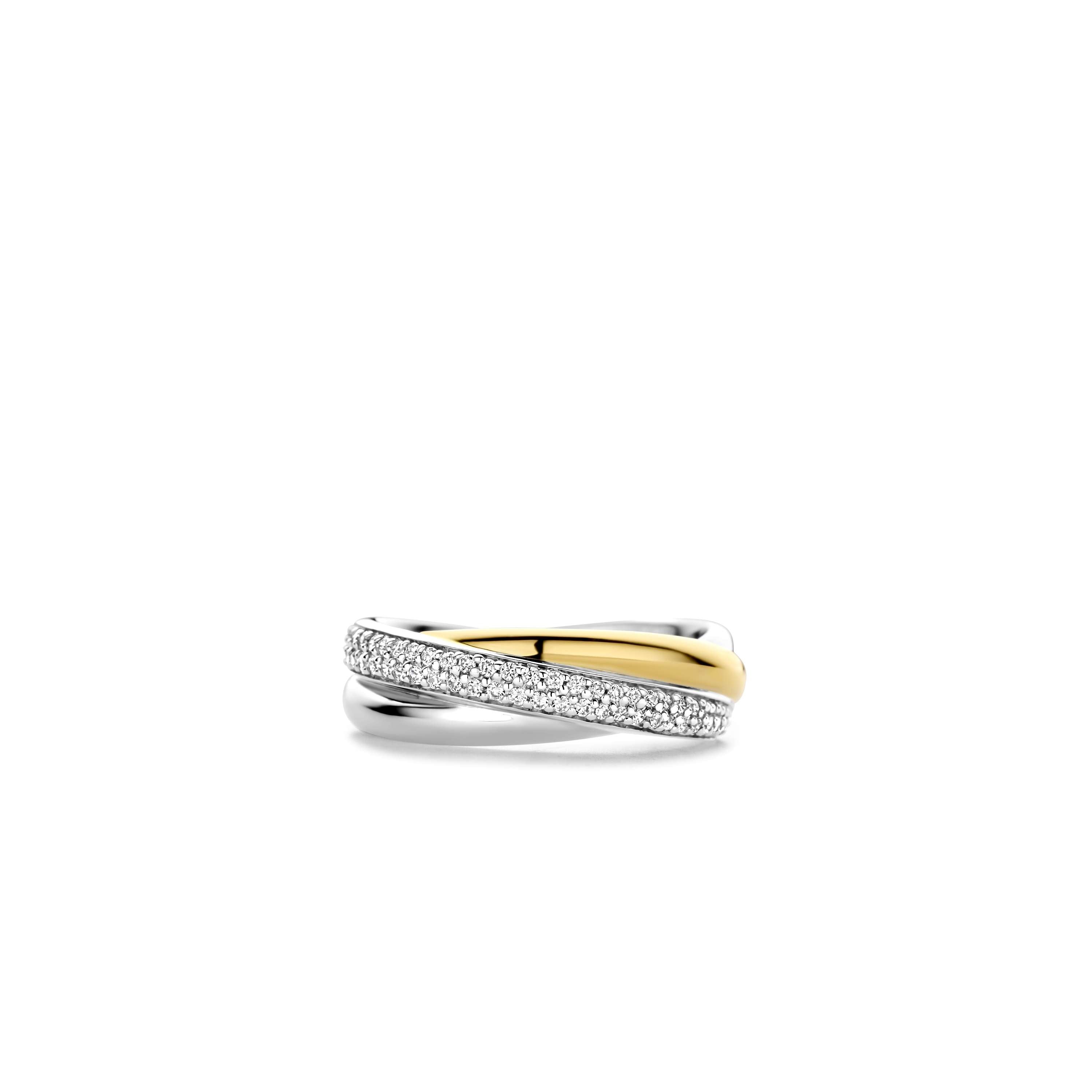 Ti Sento Sterling Silver & Yellow Gold Plated Cubic Zirconia Cross Over Ring (Size 56)