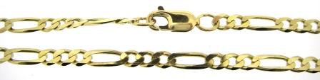 Vintage 9ct Yellow Gold 1x3 Figaro Link Chain 16.5'
