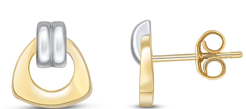 9ct Yellow and White Gold Door Knocker Stud Earrings