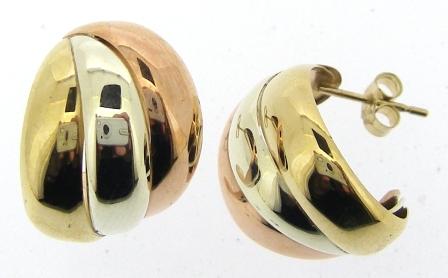 Vintage 9ct Yellow, White And Rose Gold Hoop Earrings