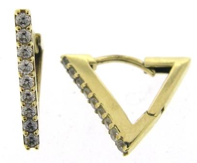 Vintage 9ct Yellow Gold Triangle Shape Cubic Zirconia Hoop Earrings