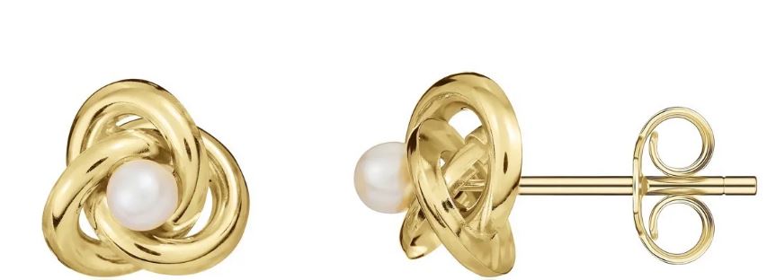9ct Yellow Gold Pearl Knot Stud Earrings