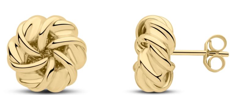 Exquisite 9ct Yellow Gold Polished & Textured Knot Stud Earrings