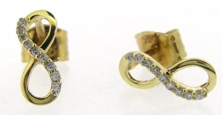 Vintage 9ct Yellow Gold Infinity Cubic Zirconia Stud Earrings