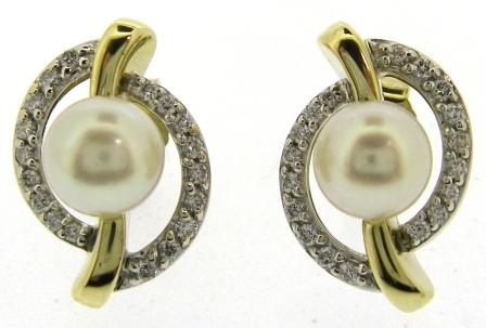 Vintage 9ct Yellow And White Gold Pearl And Diamond Stud Earrings
