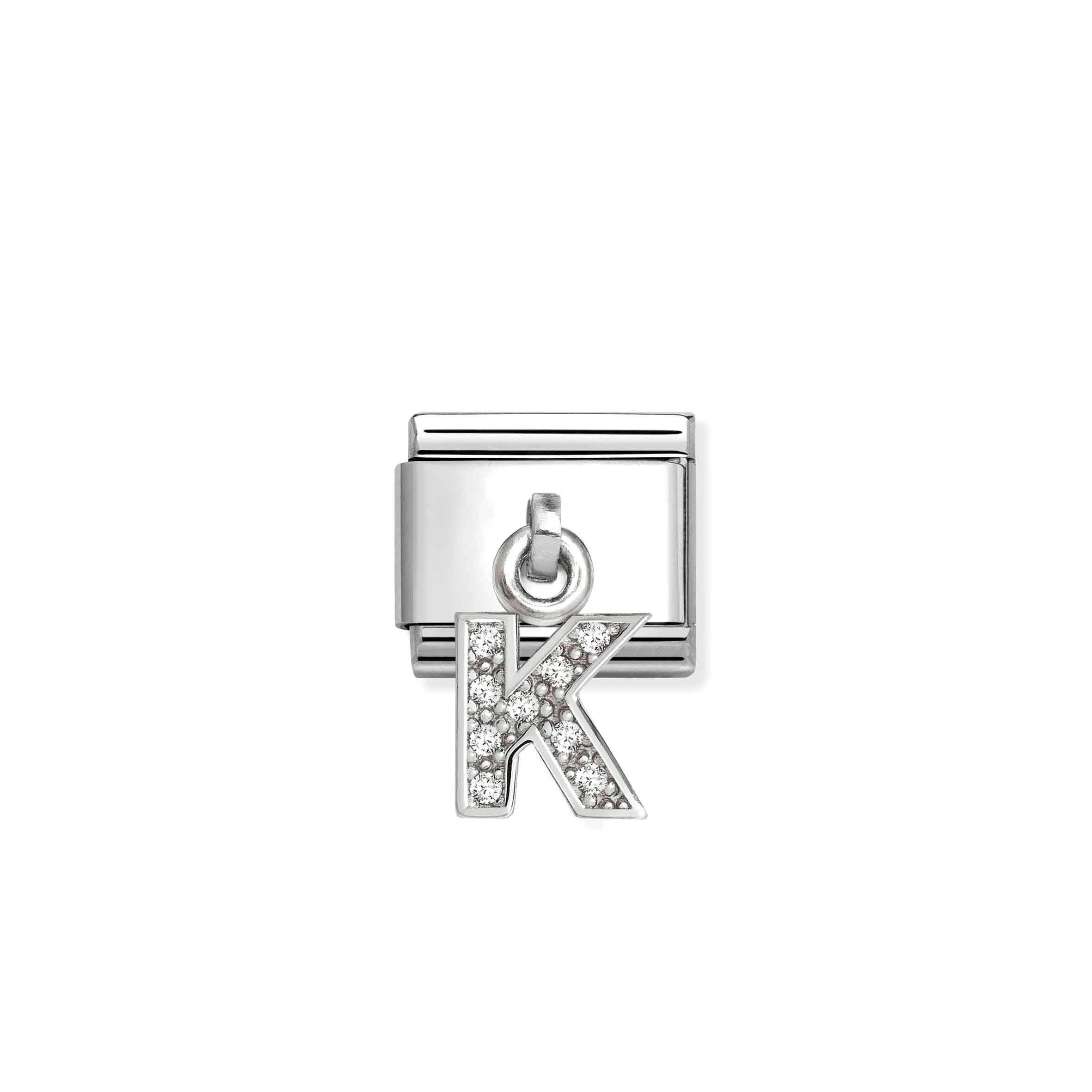 Nomination Composable Classic Letter K Charm - Stainless Steel & Sterling Silver with Cubic Zirconia