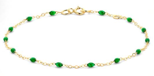 Blush 14ct Yellow Gold Green Resin Bead Station Bracelet 16.5-18cm