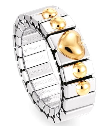 Nomination Extension Ring - Stainless Steel Stretch Ring with Yellow Gold Heart & Balls