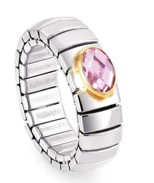 Nomination Pink Cubic Zirconia Stretch Ring with Yellow Gold Edge