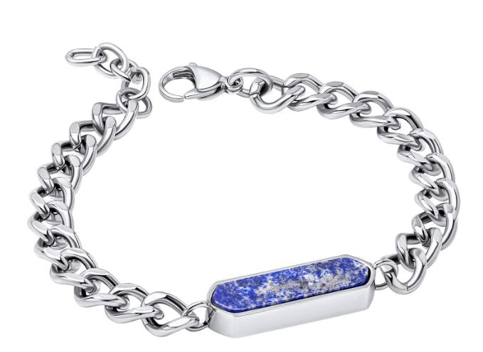 Fred Bennett Mens Stainless Steel Lapis Lazuli Bar Bracelet