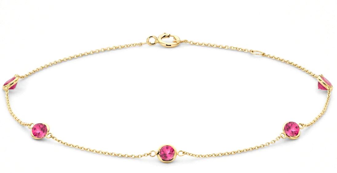 Blush 14ct Yellow Gold Rhodolite Bezel set Station Bracelet 17-19cm