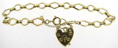 Vintage 9ct Yellow Gold Fancy Link Bracelet With Padlock And Safety Chain