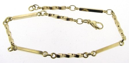 Vintage 9ct Yellow Gold Straight And Twist Bar Link Bracelet 9.5'