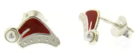 Sterling Silver Santa Hat Stud Earrings