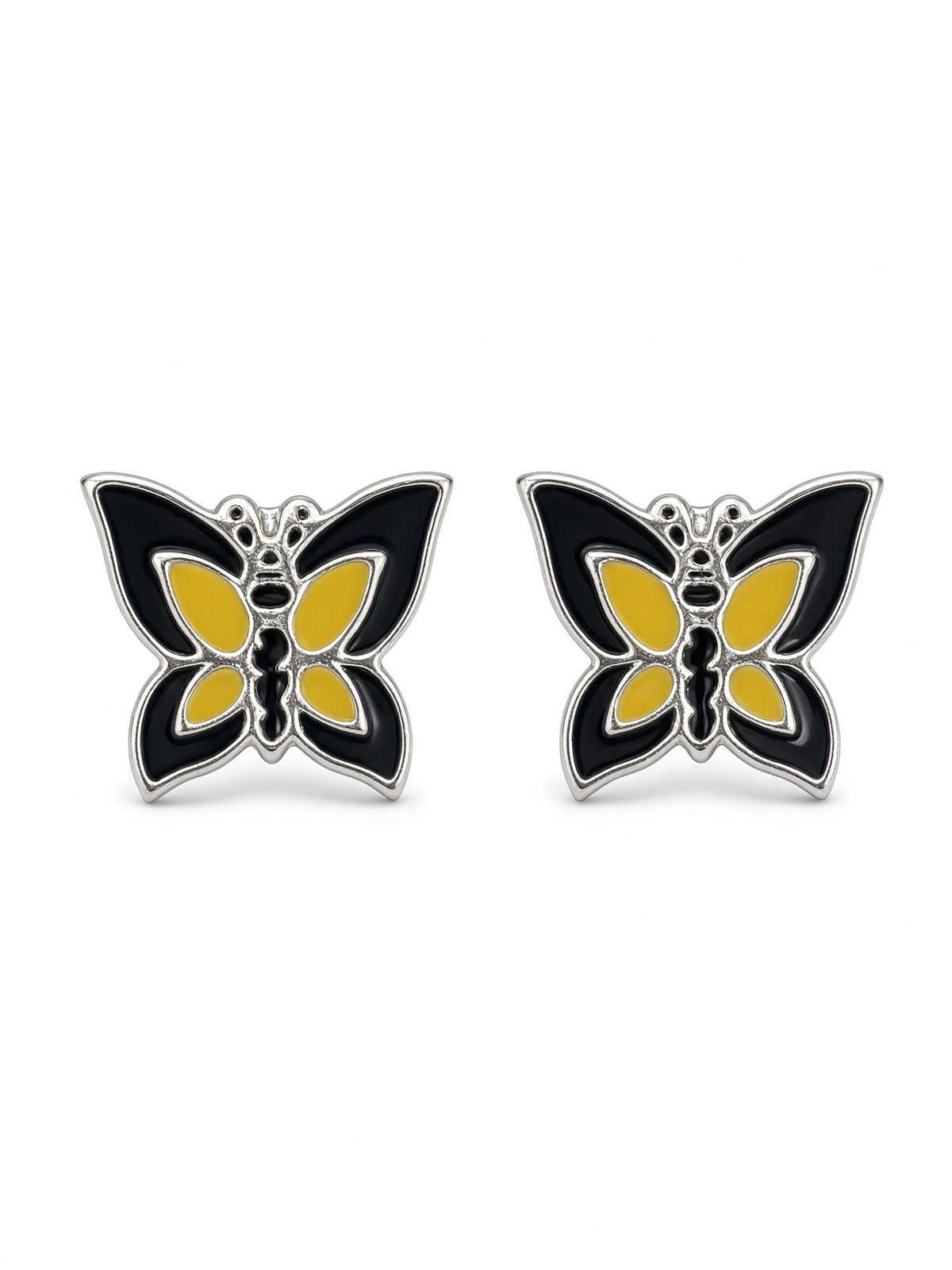 Sterling Silver Yellow And Black Butterfly Stud Earrings