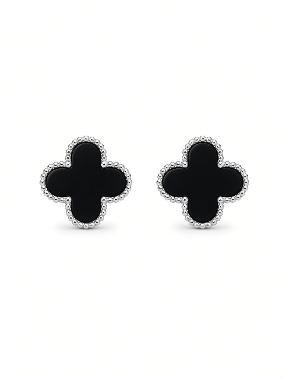 Sterling Silver Black Clover Stud Earrings