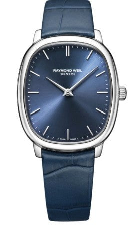 Raymond Weil Gents Toccata Heritage Manual Winding Watch 33x38mm Sunray Blue Dial Navy Leather Strap