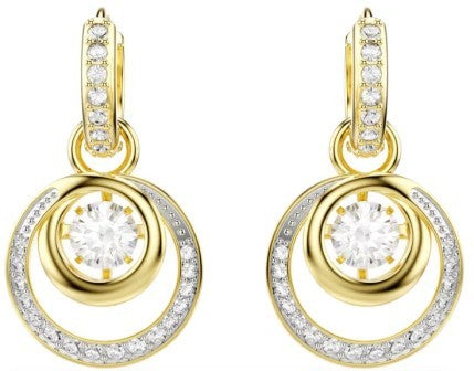 Swarovski Hyperbola Circle Drop Earrings, Round White Crystals, Gold Tone Plated