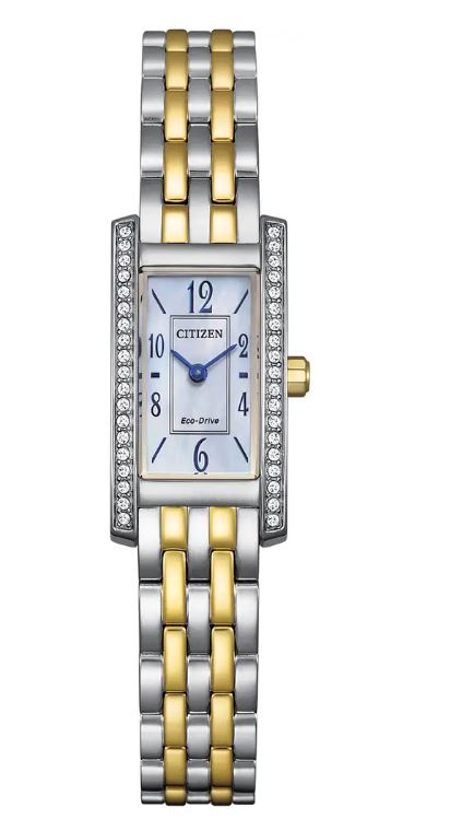 Citizen Ladies Petite Palidoro Two Tone Eco-Drive Watch 28x14mm Mother of Pearl Dial with Stone Set Bezel