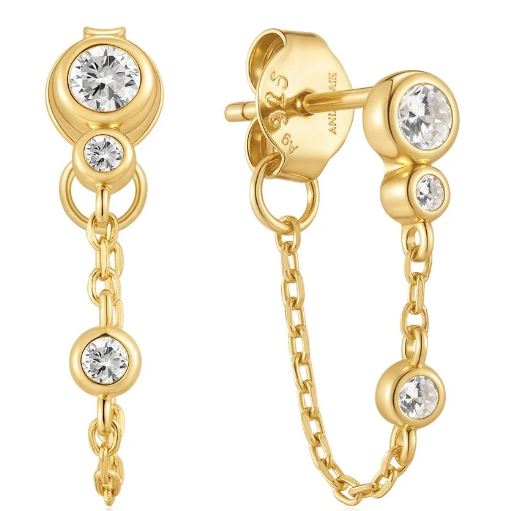 Ania Haie Gold Plated Cubic Zirconia Bzl Set Drop Chain Stud Earrings
