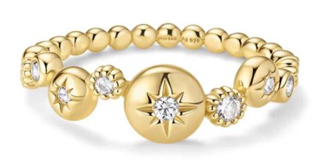 Ania Haie Gold Plated Cubic Zirconia Zig-Zag Beaded Ring - 54