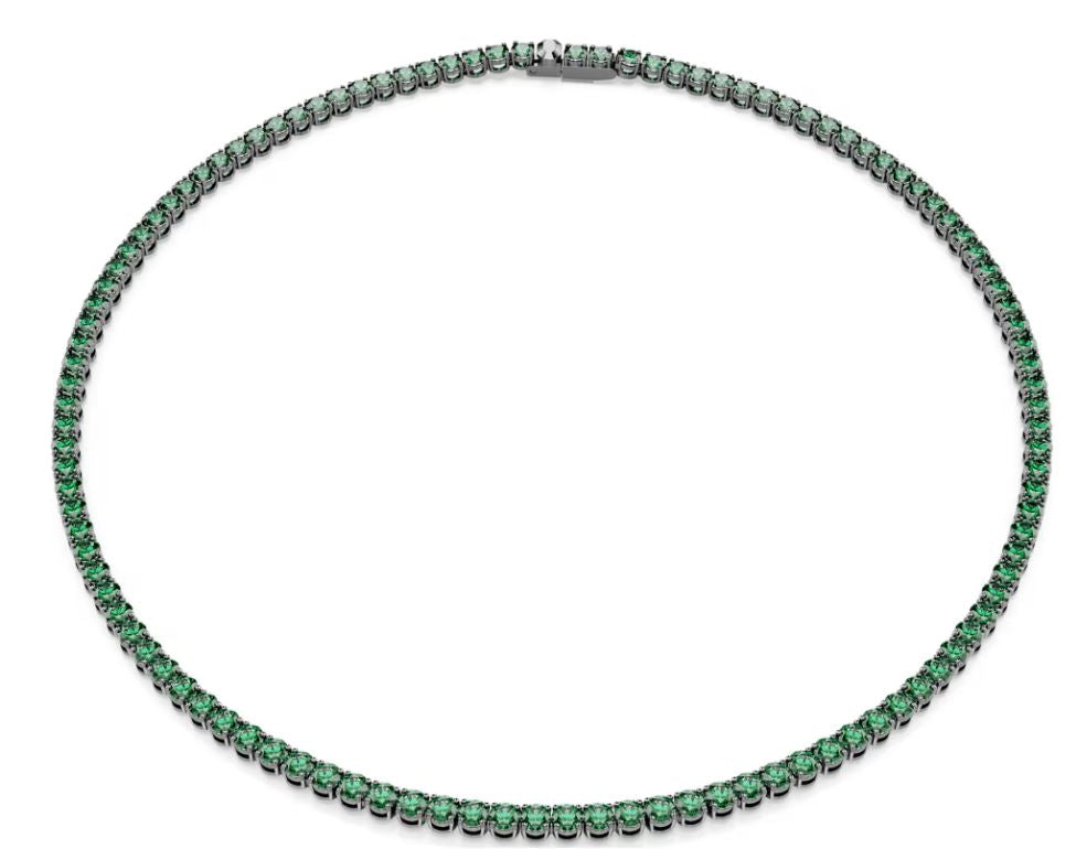 Swarovski Matrix Tennis Necklace, Round Cut, Green, Ruthenium Plated - M