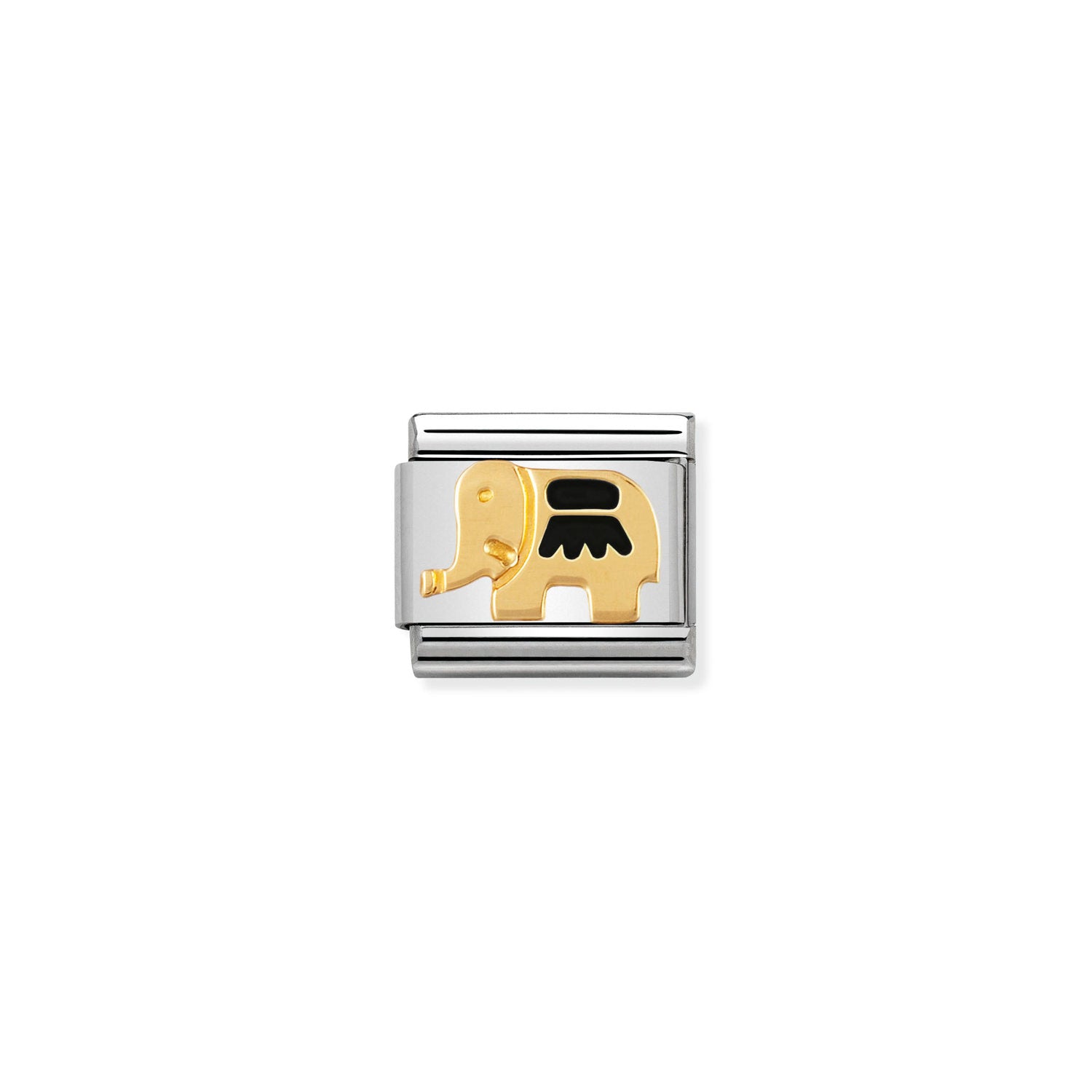 Nomination Composable Classic Black Elephant Charm - Stainless Steel & Yellow Gold with Enamel