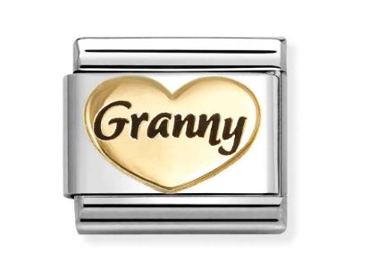 Nomination Composable Classic Granny Heart Charm - Stainless Steel & Yellow Gold with Enamel
