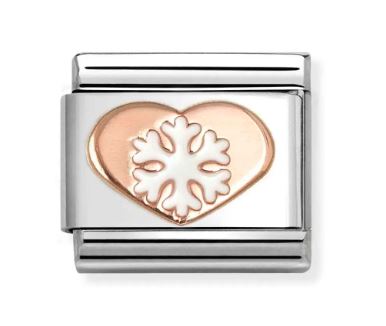 Nomination Composable Classic Heart with Snowflake Charm - Stainless Steel & Rose Gold with Enamel